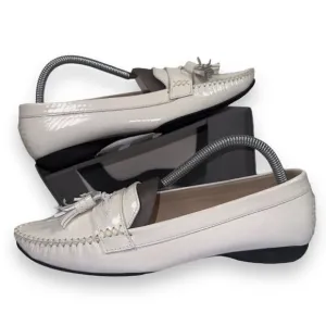 Stuart Weitzman Patient Leather Tassel Loafers White Women's 9.5M