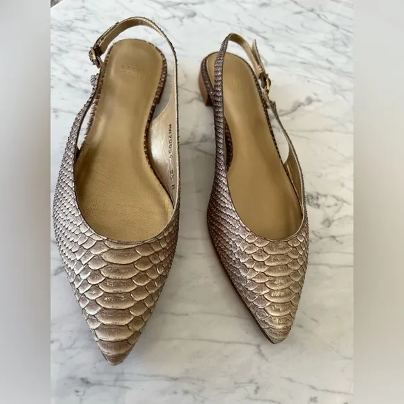 Stuart Weitzman Python Embossed Leather Slingback Flats – Size 8.5 M