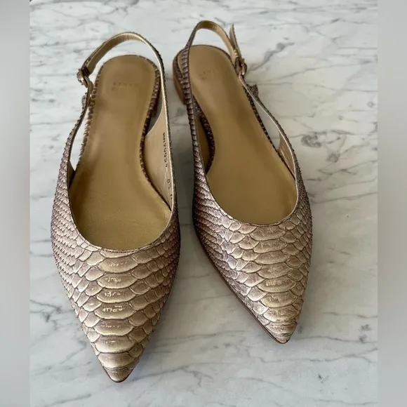 Stuart Weitzman Python Embossed Leather Slingback Flats – Size 8.5 M