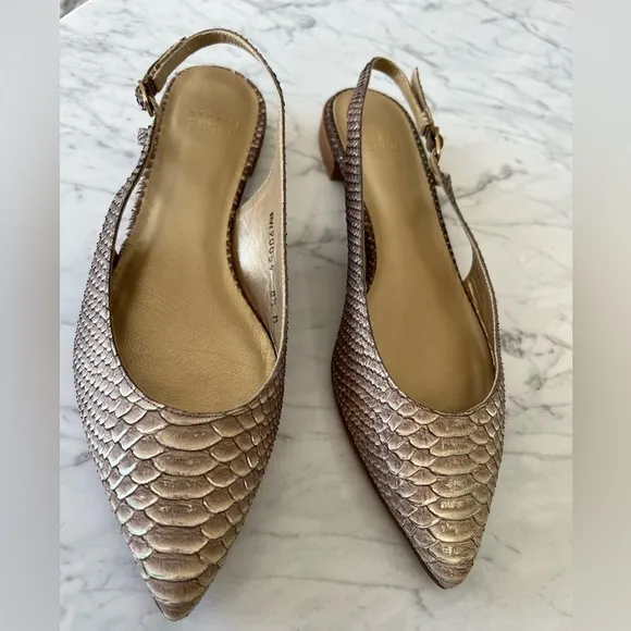 Stuart Weitzman Python Embossed Leather Slingback Flats – Size 8.5 M