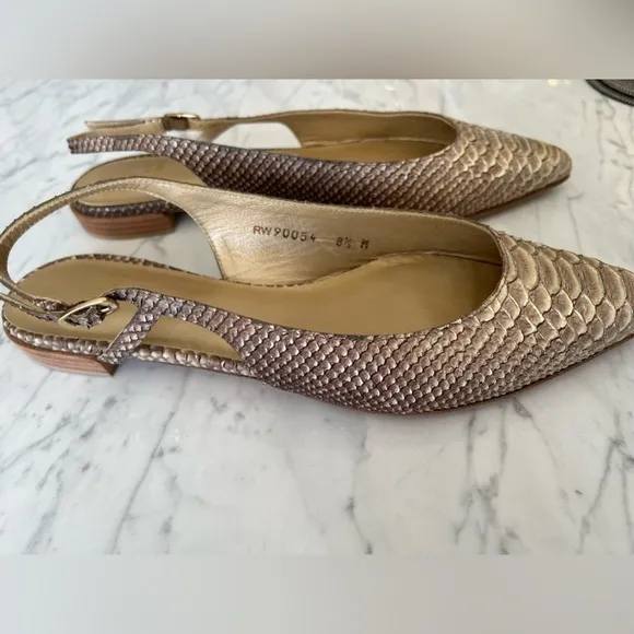 Stuart Weitzman Python Embossed Leather Slingback Flats – Size 8.5 M