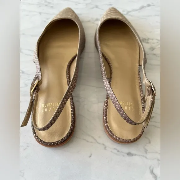 Stuart Weitzman Python Embossed Leather Slingback Flats – Size 8.5 M