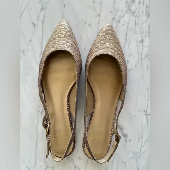 Stuart Weitzman Python Embossed Leather Slingback Flats – Size 8.5 M