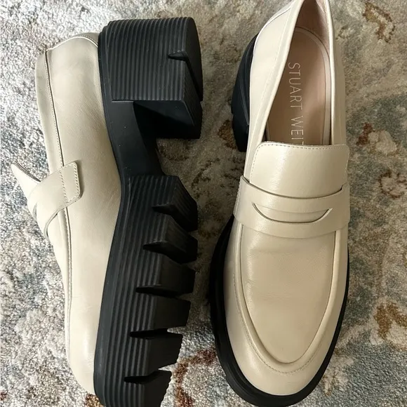 Stuart Weitzman Soho Lug Sole Chunky Heel Loafers Size 9 39.5