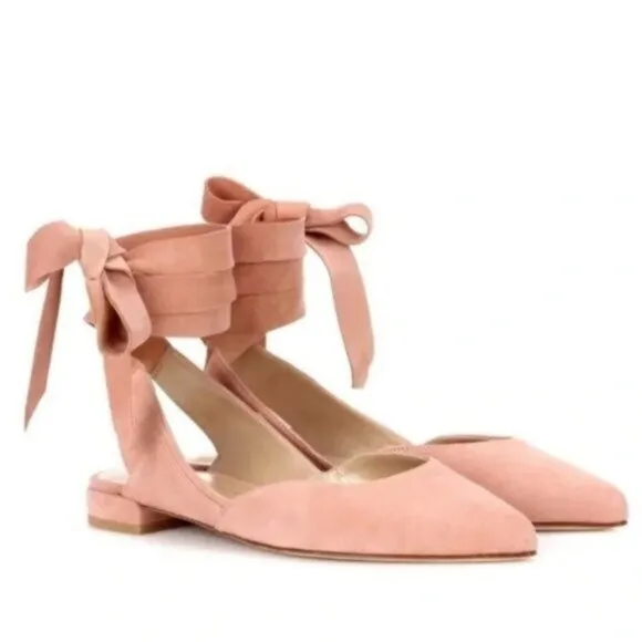 Stuart Weitzman Supersonic Mauve Pink/ Nude Ankle-Wrap Slingback Flat size 8.5M