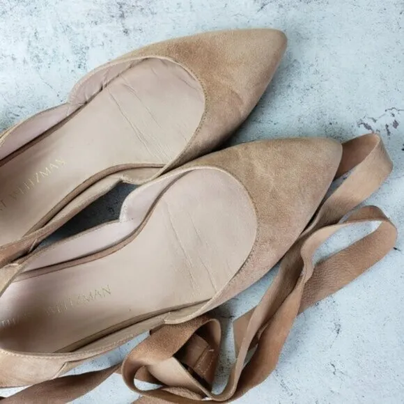 Stuart Weitzman Supersonic Mauve Pink/ Nude Ankle-Wrap Slingback Flat size 8.5M