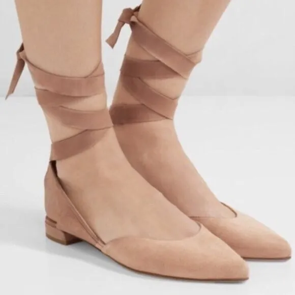 Stuart Weitzman Supersonic Mauve Pink/ Nude Ankle-Wrap Slingback Flat size 8.5M