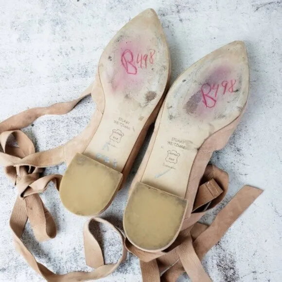 Stuart Weitzman Supersonic Mauve Pink/ Nude Ankle-Wrap Slingback Flat size 8.5M