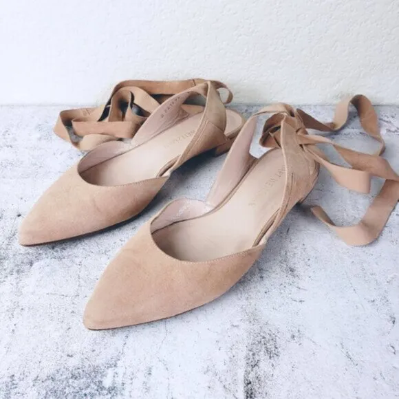Stuart Weitzman Supersonic Mauve Pink/ Nude Ankle-Wrap Slingback Flat size 8.5M
