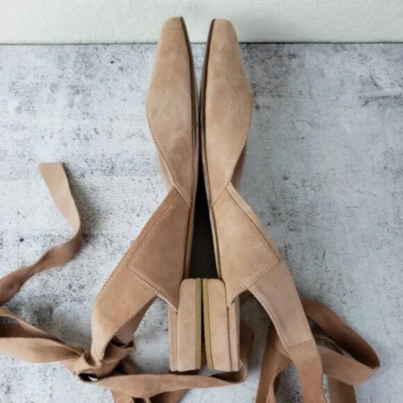 Stuart Weitzman Supersonic Mauve Pink/ Nude Ankle-Wrap Slingback Flat size 8.5M