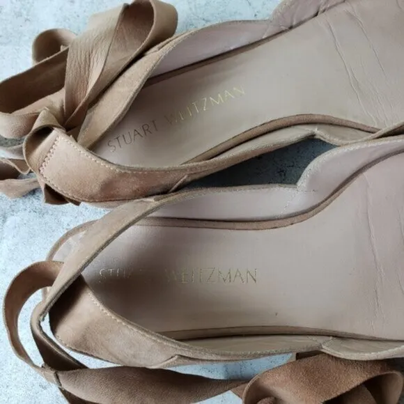 Stuart Weitzman Supersonic Mauve Pink/ Nude Ankle-Wrap Slingback Flat size 8.5M