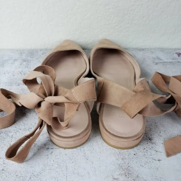 Stuart Weitzman Supersonic Mauve Pink/ Nude Ankle-Wrap Slingback Flat size 8.5M