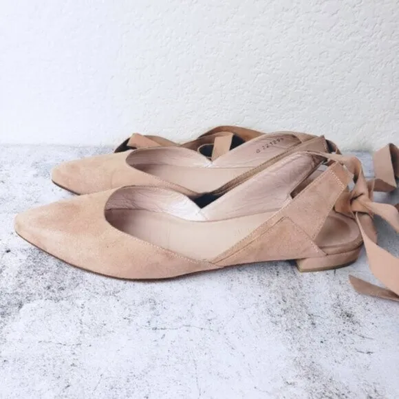 Stuart Weitzman Supersonic Mauve Pink/ Nude Ankle-Wrap Slingback Flat size 8.5M