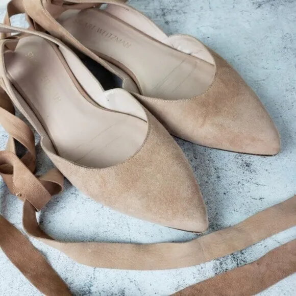 Stuart Weitzman Supersonic Mauve Pink/ Nude Ankle-Wrap Slingback Flat size 8.5M