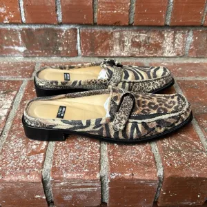 Stuart Weitzman Women's Animal Print Mohair Mules Loafers Size 7.5