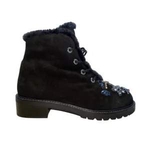 Stuart Weitzman Women’s Black Suede &amp; Shearling Embellished Ankle Boots Sz 10.5M
