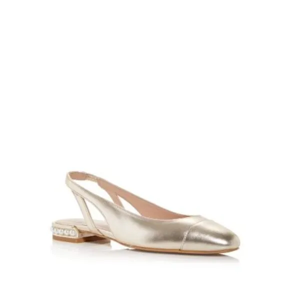STUART WEITZMAN Womens Gold Slingback Pearl Toe Slip On Leather Flats 6.5 B