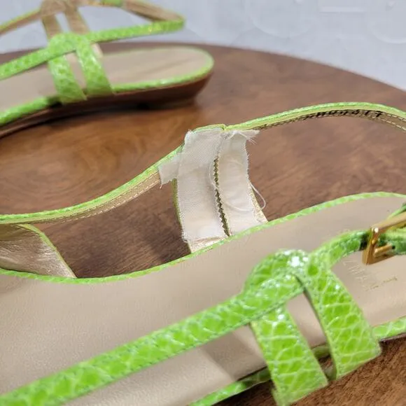 Stuart Weitzman Womens Sandals 7.5 Green Snakeskin Leather Peep Toe Slingback