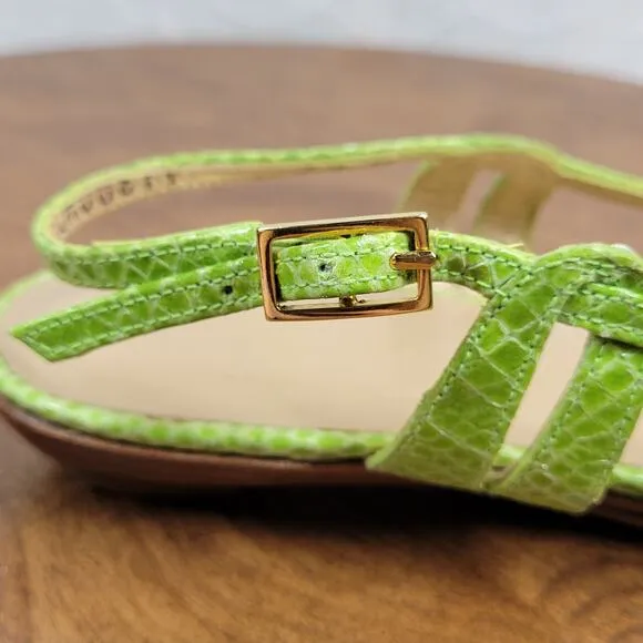 Stuart Weitzman Womens Sandals 7.5 Green Snakeskin Leather Peep Toe Slingback