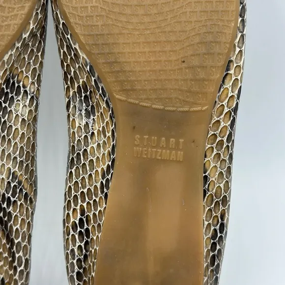 Stuart Weitzman Women's Snakeskin Ballet Flats Almond Toe Shoes Size 8.5