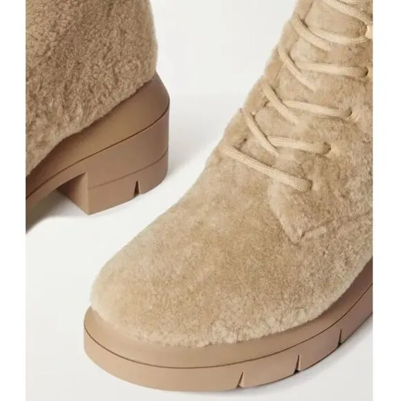 Stuart Weitzman Nisha Chill Shearling Lace Up Ankle Combat Boots size 9 Wide