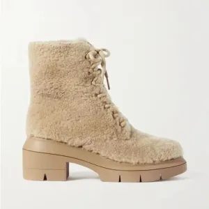 Stuart Weitzman Nisha Chill Shearling Lace Up Ankle Combat Boots size 9 Wide