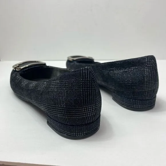 Stuart Weitzman plaid square toe buckle flats