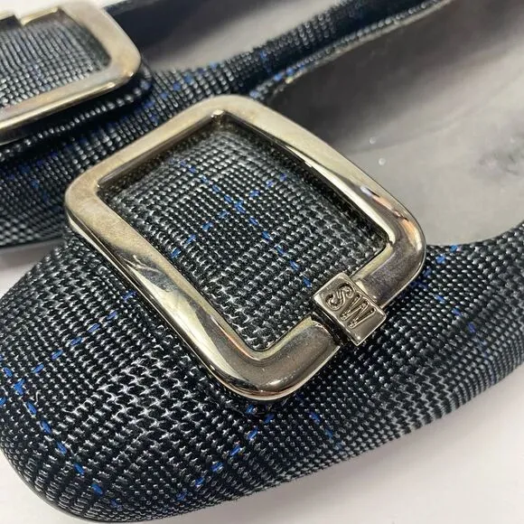 Stuart Weitzman plaid square toe buckle flats
