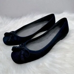 Stuart Weitzman Tulip Bow Square Toe Navy Flats 7.5