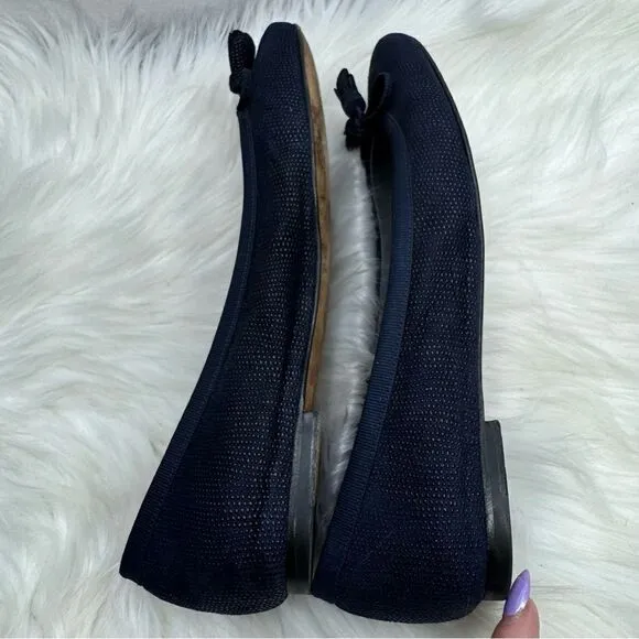 Stuart Weitzman Tulip Bow Square Toe Navy Flats 7.5