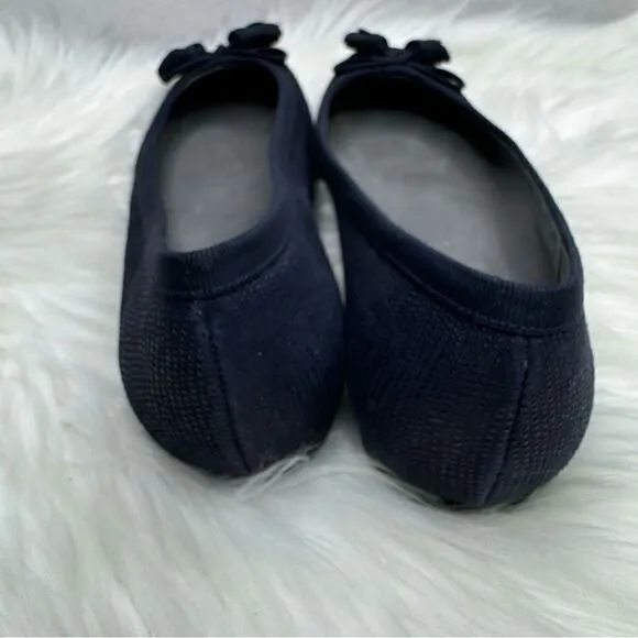 Stuart Weitzman Tulip Bow Square Toe Navy Flats 7.5