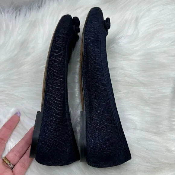 Stuart Weitzman Tulip Bow Square Toe Navy Flats 7.5