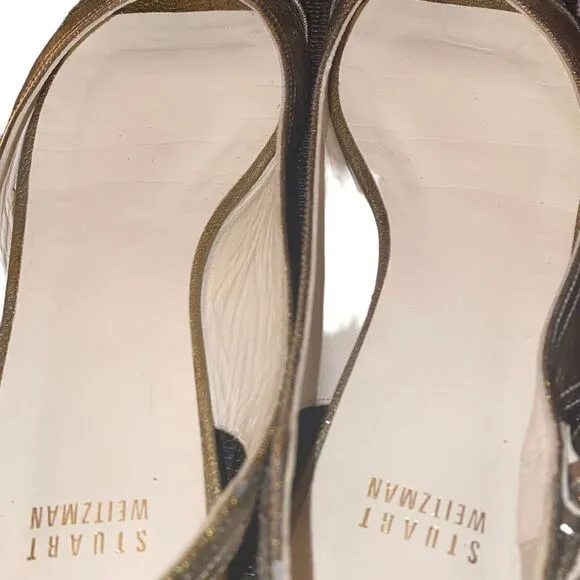 Stuart Weitzman Peek a Boo Open Toe Metallic Patent Leather Flats Size 8.5