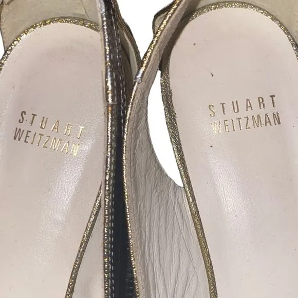 Stuart Weitzman Peek a Boo Open Toe Metallic Patent Leather Flats Size 8.5