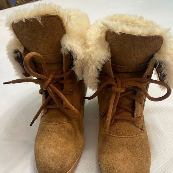 Style &amp; Company Brown Suede Shearling Boots Size 8 M New