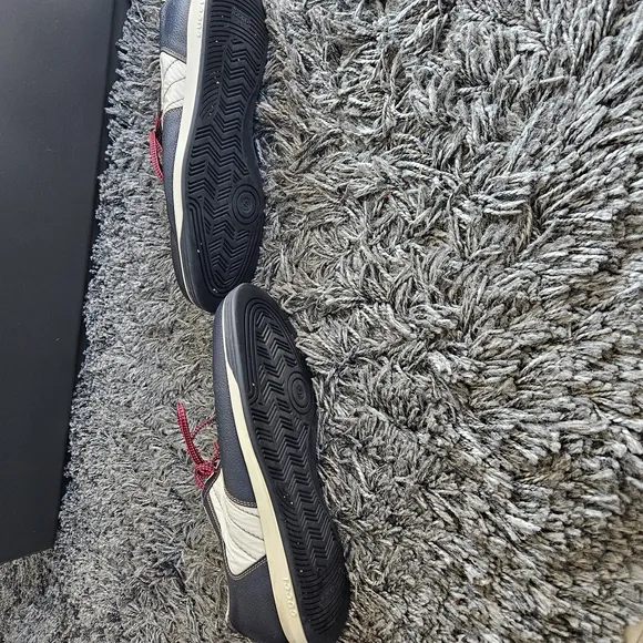 Stylish Navy and White Sneakers with Red Laces