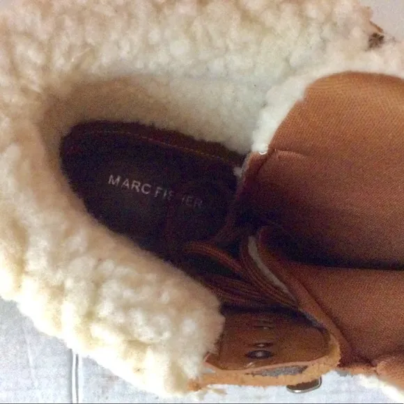 Suede boots Sherpa lined combat style cognac brown upper faux fur collar tongue
