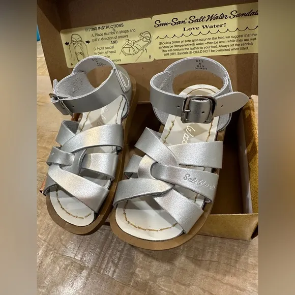 Sun salt Water metallic silver kids baby girls sandals shoes NIB