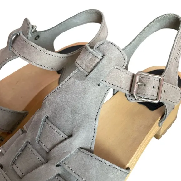 SWEEDISH HASBEENS Grunge Wood Sole Clog Fisherman Sandals \\ 39