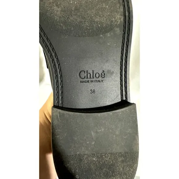 Sz 7.5 / 38 Chloe Black Leather C Logo Slip on Loafer Flat Women Shoes