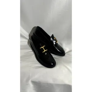 Sz 7.5 / 38 Chloe Black Leather C Logo Slip on Loafer Flat Women Shoes