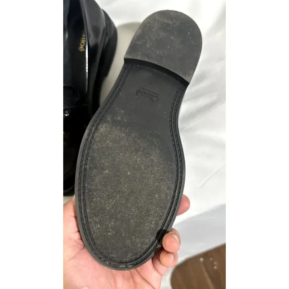 Sz 7.5 / 38 Chloe Black Leather C Logo Slip on Loafer Flat Women Shoes