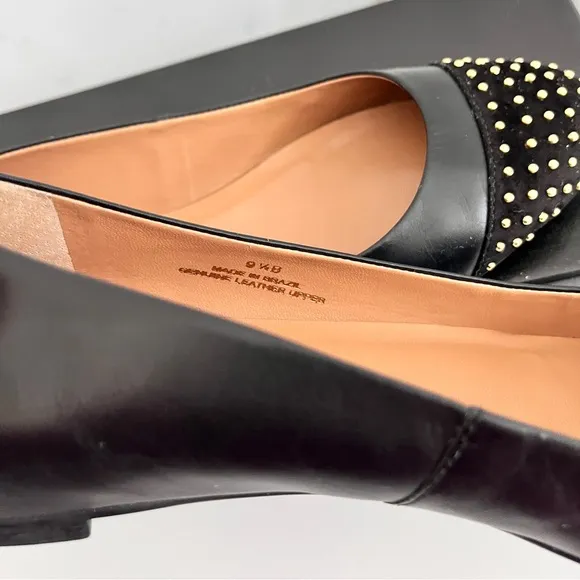 Talbots Black Leather ‘Bari’ Suede Studded Cap Toe Flats, Size 9.5