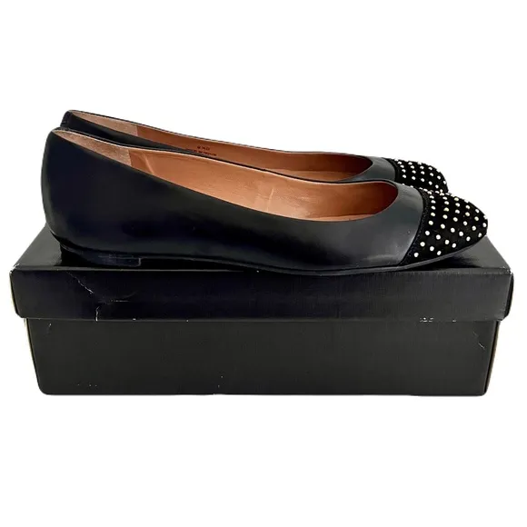 Talbots Black Leather ‘Bari’ Suede Studded Cap Toe Flats, Size 9.5