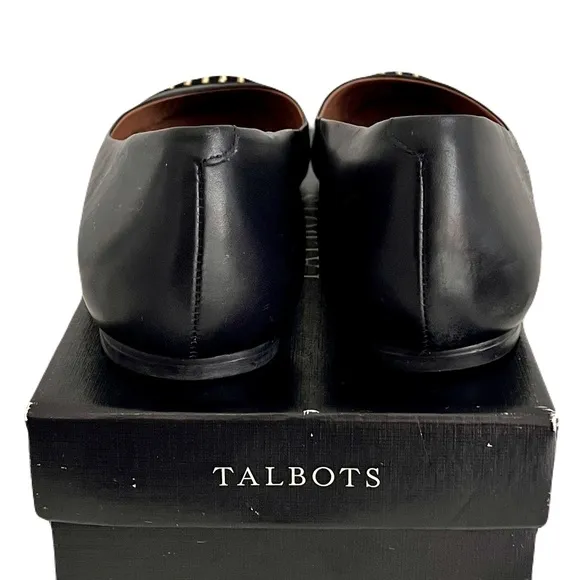 Talbots Black Leather ‘Bari’ Suede Studded Cap Toe Flats, Size 9.5
