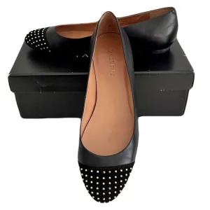 Talbots Black Leather ‘Bari’ Suede Studded Cap Toe Flats, Size 9.5