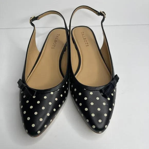 Talbots Edison Slingback Flats Polka Dot Print Gold Mirrored Low Heel Size 9M