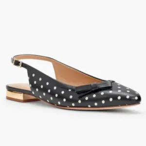 Talbots Edison Slingback Flats Polka Dot Print Gold Mirrored Low Heel Size 9M