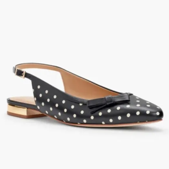 Talbots Edison Slingback Flats Polka Dot Print Gold Mirrored Low Heel Size 9M