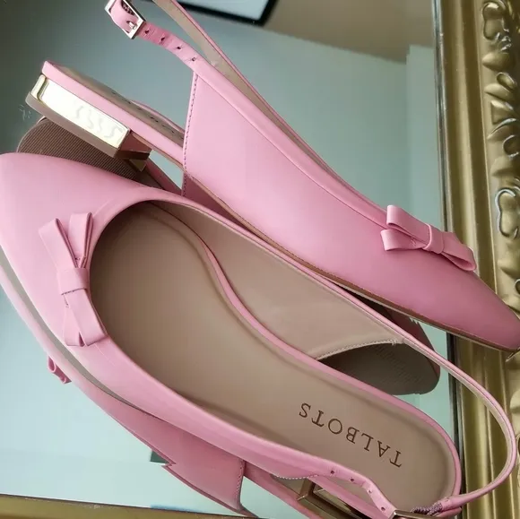 ❗Talbots Jackie Kennedy Style Pink Bow Leather Slingback Flats 6.5❗